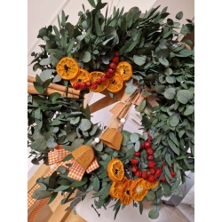 Wianek zimowy świąteczny Stabilizowany Eukaliptus i Pomarańcze 45 cm